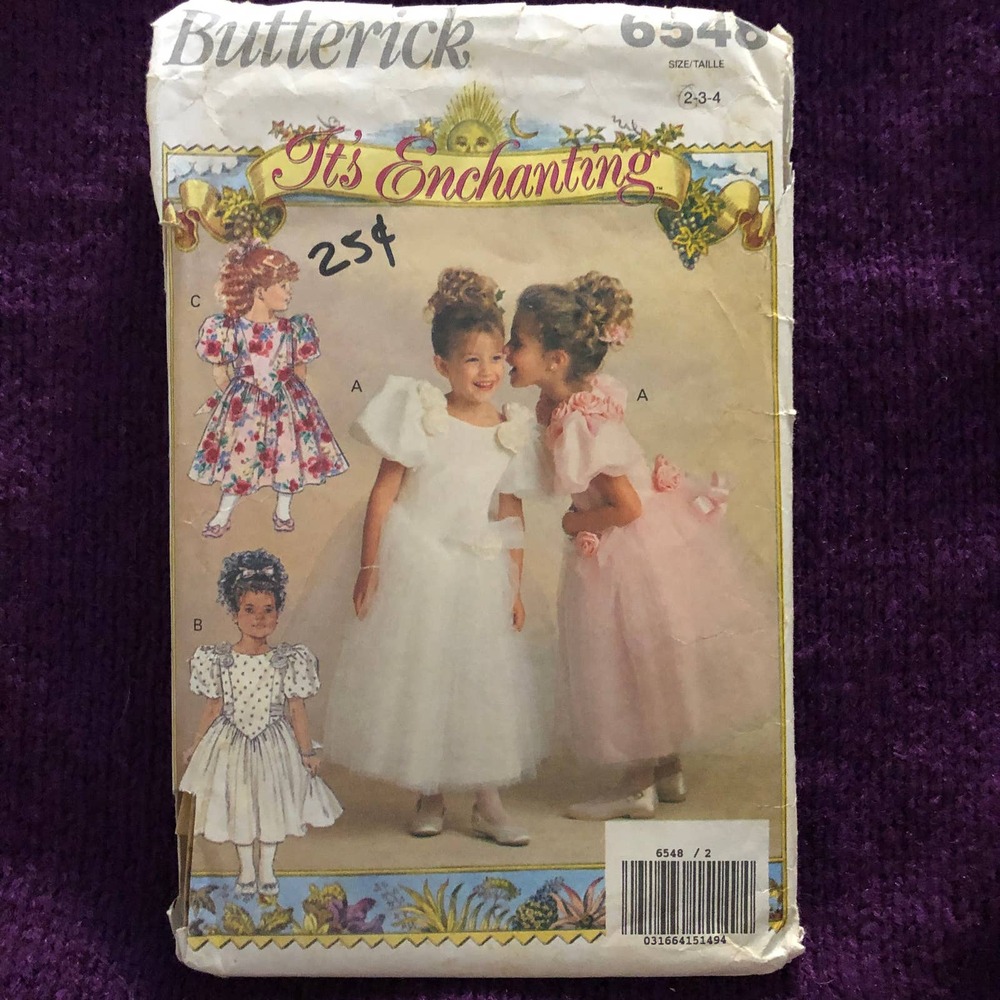 Butterick Sewing pattern 6548 girls dress puff sleeves Princess dress sz 2